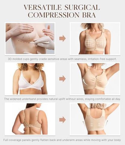 BRABIC Zip Front Closure Everyday Bras for Women Post Sugery Compression - color: Beige, size: X-Small