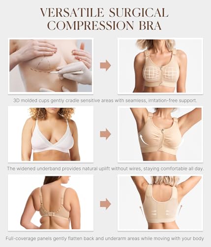 BRABIC Zip Front Closure Everyday Bras for Women Post Sugery Compression - color: Beige, size: Small