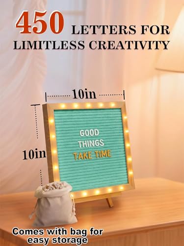 10"×10" Felt Letter Board with LED Lights & Stand, First Day of School Sign - color: Blue