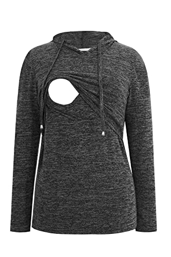 Smallshow Women's Nursing Tops Long Sleeve Breastfeeding Hoodie - color: Grey Black, size: X-Large