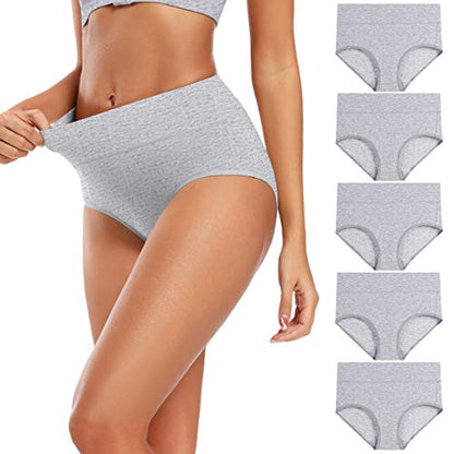 Molasus Women's Cotton Underwear High Waisted Full Coverage Ladies Panties (Regular & Plus Size) - color: Grey-5pack, size: Large