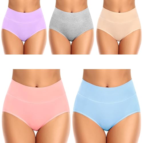 Womens Tummy Control Underwear Cotton High Waisted Full Briefs - color: 5 Pack Multicoloured-b, size: Small