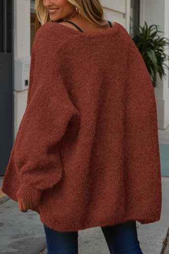 dowerme Women Open Front Slouchy Cozy Chunky Knit Cardigans - color: Brick Red, size: Small