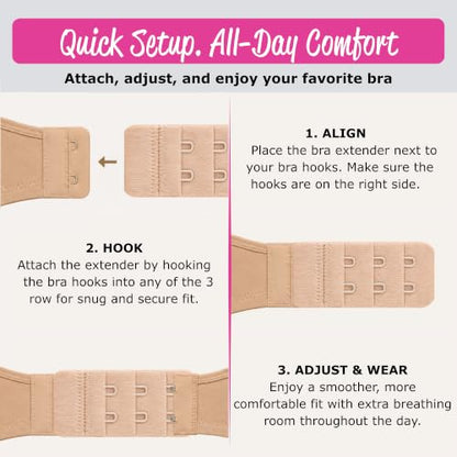 Brah! Extender: 2 & 3 Hook Bra Extenders Strap, White/Beige/Black for Women - color: 3-hook Black, White, Beige