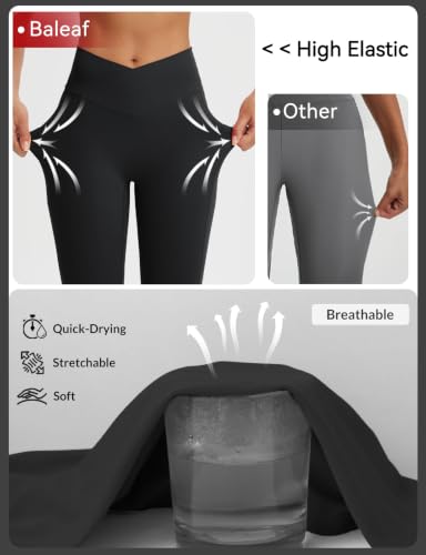 baleaf Womens Capri Leggings with Pockets V Waistband - color: Black, size: Large