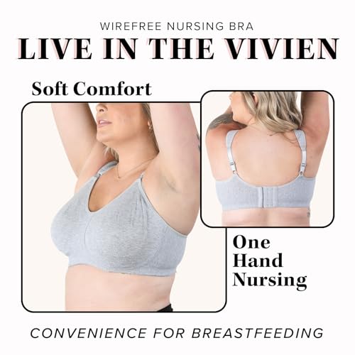 LEADING LADY, Vivien, Wireless Nursing Bra, Cushioned Straps, Unlined Fold-Down Cups, One Hand Nursing Clasps, 36B-42DD - color: Heather Gray, size: 38DD