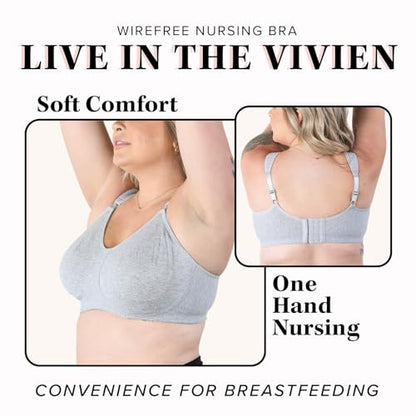 LEADING LADY, Vivien, Wireless Nursing Bra, Cushioned Straps, Unlined Fold-Down Cups, One Hand Nursing Clasps, 36B-42DD - color: Heather Gray, size: 38DD
