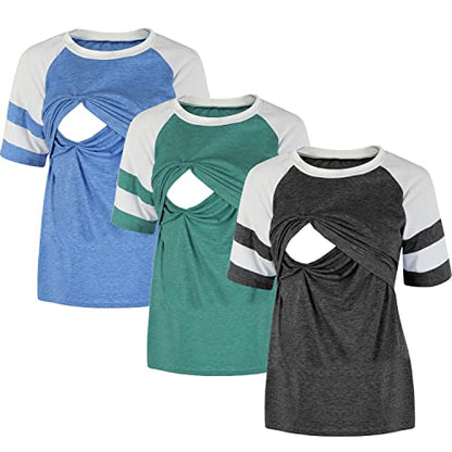 Women's Maternity Nursing Top Breastfeeding Tank Tee Shirt - color: 1-black/Green/Blue(3 Pack), size: Small