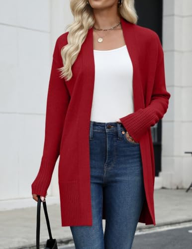 Zeagoo Cardigan Sweaters for Women Open Front Cardigans Long Sleeve Sweater - color: Red, size: Medium