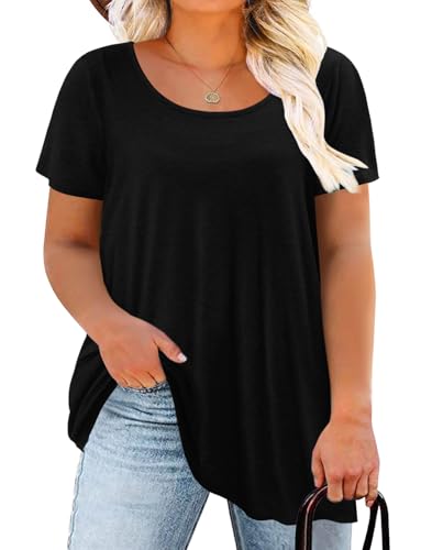 Magritta Women's Short Sleeve Crew Neck Plus Size Tunic Tops - color: Black, size: 5X