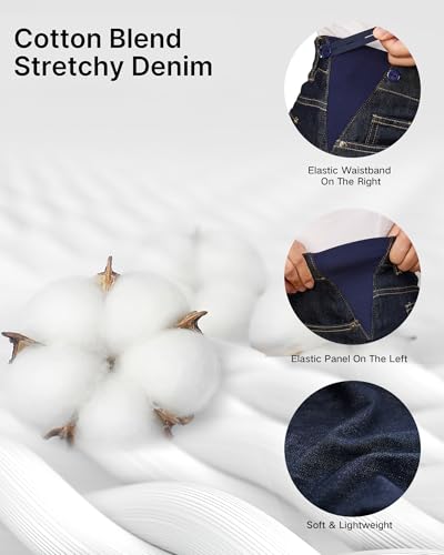 OUGES Women’s Maternity Jeans Adjustable Waistband Wide Leg Work Pants - color: Dark Blue, size: X-Large