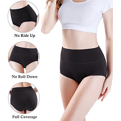 wirarpa Women's Modal Underwear Soft High Waist Briefs Ladies Panties 4 Pack - color: Black, size: Medium