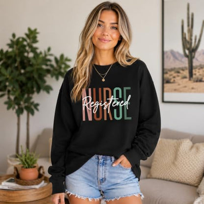 Registered Nurse Sweatshirt Women RN Nurse Life Crewneck Pullover - color: Black, size: Large