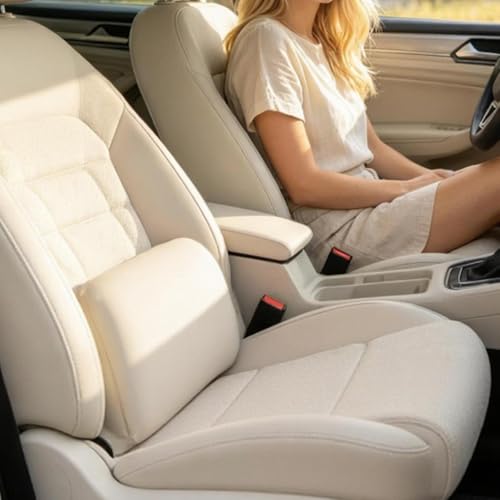 Car Seat Lumbar Support Pillow Cooling for Summer Soft Lower Back Cushion - color: Cream