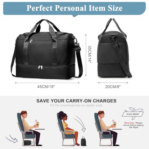 Small Travel Duffle Bag with Shoe Compartment, 35L Personal Item Bag - color: A-Black, size: Small