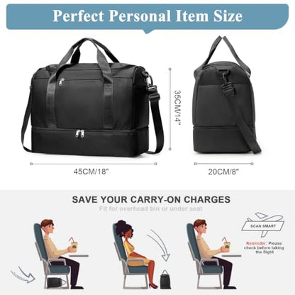 Small Travel Duffle Bag with Shoe Compartment, 35L Personal Item Bag - color: A-Black, size: Small