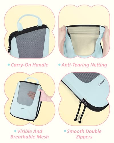 Bagsmart Compression Packing Cubes, Travel Bag Cruise Ship Essentials - color: Sky Blue, size: 6 Set