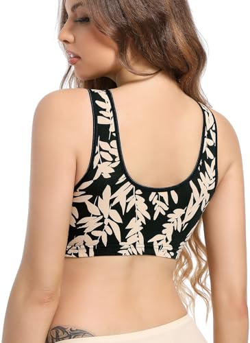 SUIEK 4 Pack Nursing Sleep Bra Maternity Bralette Cotton Breastfeeding Bras - color: Black/Leaf/Dark Grey/Army Green-4pcs, size: Large