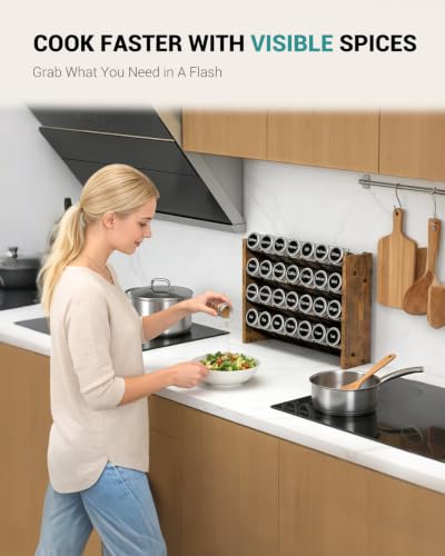 Spice Rack Organizer with 28 Glass Jars, for Cabinet Wall Mount Countertop - size: With 28 Jars, 14"W × 9.4"H