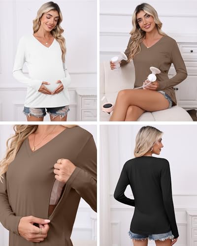 Huukeay 3 Pack Maternity Nursing Tops Breastfeeding Shirts - color: Black, White, Coffee, size: Medium