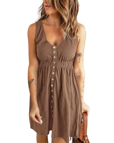 BTFBM Womens Summer Dresses 2026 Beach Vacation - color: Buttons Dark Khaki, size: Small