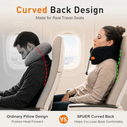 Premium Travel Pillow for Airplanes, Ergonomic Neck Pillow for Long Flights - color: Black