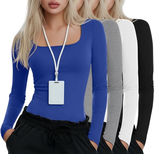 Xaatren 4 Pack Women's Underscrub Shirts Long Sleeve Tops - color: Black, Light Gray, White, Royal Blue, size: Small