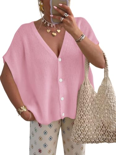 PRETTYGARDEN Womens 2026 Summer Oversized Cardigans Sweaters - color: Pink, size: Medium