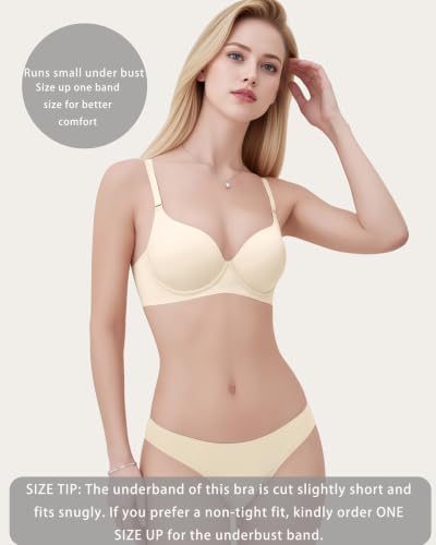 Satin Push Up Bra for Small Breasts & Matching Thong Set - color: Beige, size: 38B