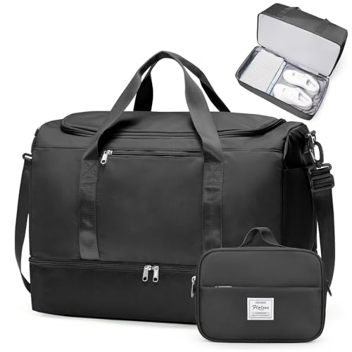 Extra Large Travel Duffel Bag, Carry-On Weekender Bags for Women Travel - color: Black with Toiletry Bag, size: Extra Large