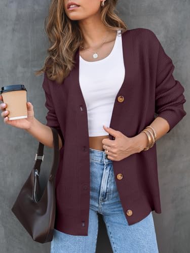 LILLUSORY Women's Oversized Fall Cardigan Sweater Chunky Jackets 2026 - color: Wine Red, size: Small