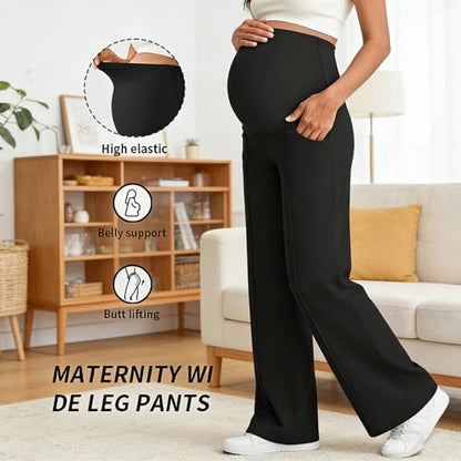 Over The Belly Maternity Wide Leg Yoga Pants - color: Black, size: X-Large