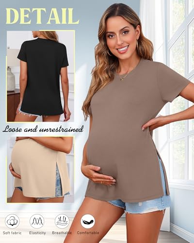 Ficerd 3 Pack Women's Maternity T Shirts - color: Black, Coffee, Apricot, size: Small