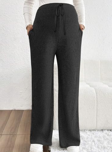 BLENCOT Maternity Pants Casual Stretchy Wide Leg Pregnancy Trousers - color: Black, size: Medium