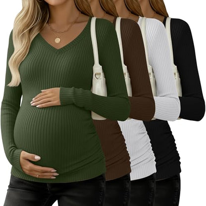 4 Pack Women's Maternity Shirts - color: Army Green, Coffee, White, Black, size: XX-Large