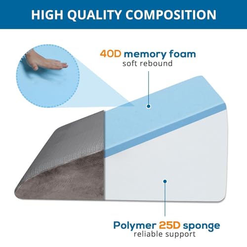 Sasttie Wedge Pillow 24x24x12 inch, Memory Foam Bed Wedge, Solid Dark Gray - color: Solid Dark Gray, size: 24x24x12 inch