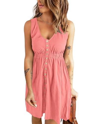 BTFBM Button Down High Waist Summer Dresses for Women 2026 Fashion Clothing - color: Light Pink, size: Large