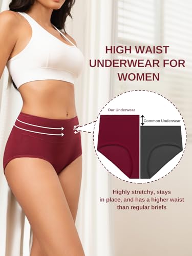 Vevmon Cotton Underwear for Women High Waisted Soft Ladies Panties 5 Pack - color: Black*2+grey*2+red*1, size: Medium