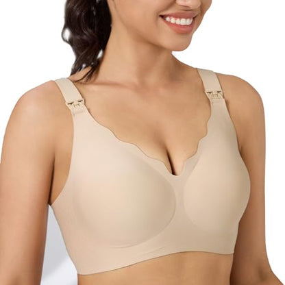 Nursing Bra, Maternity and Pumping Bra for Breastfeeding, Hands-Free Feeding Bra - color: Beige, size: Large