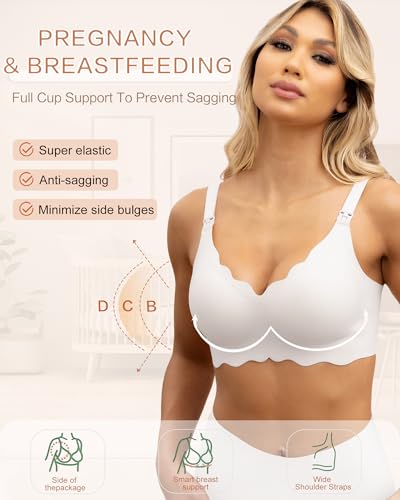 As Fairy Scalloped Nursing Bra Wireless Jelly Support Maternity Bra - color: White, size: Small