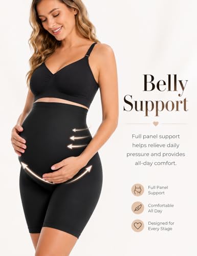 HOFISH Seamless Over-the-Bump Maternity Shapewear, High-Waisted Support - color: Black & Beige, size: Medium