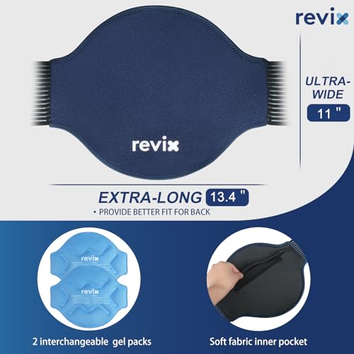 REVIX Extra Large Lower Back Ice Pack Wrap, 2 Pack Gel Wrap for Lumbar - color: Blue