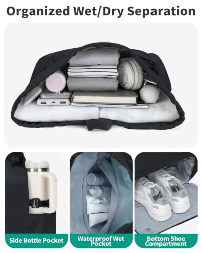Drawstring Backpack with Shoe & Wet Compartments, Cup & Ball Holders, Black - color: Black