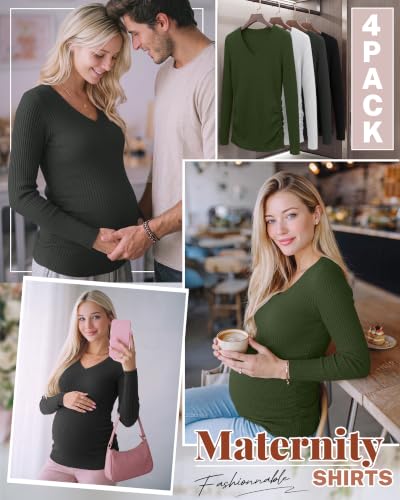 4 Pack Women's Maternity Shirts - color: Army Green, White, Dark Gray, Black, size: Large