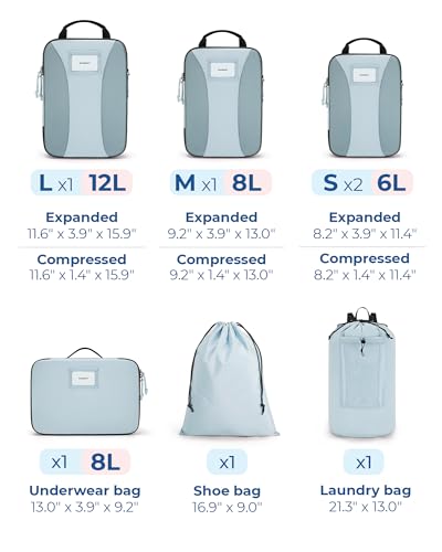 BAGSMART Compression Packing Cubes, Lightweight Travel Essentials - color: Blue, size: 8 Set