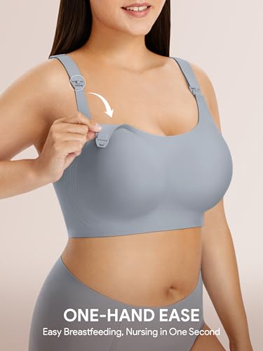 Angelhood Seamless Nursing Bra for Women Wire Free Full Coverage Nursing Bra T-Shirt Bra with Extra Extender - color: Blue Grey, size: X-Large