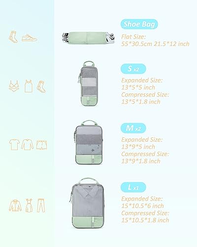 BAGSMART Compression Packing Cubes for Travel Essentials - color: Lime Cream, size: Set of 6