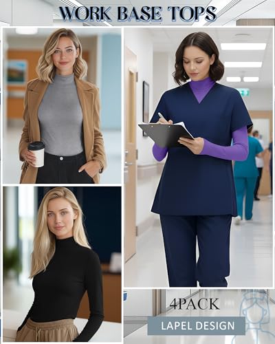 4 Pack Women's Underscrub Shirts - color: Black, Light Gray, White, Purple, size: Medium