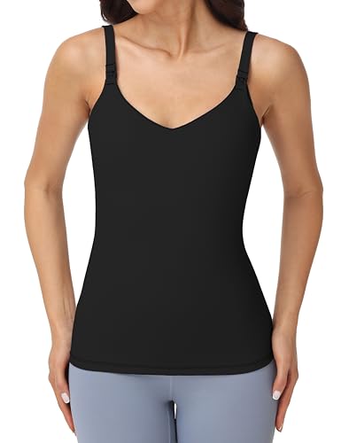 Foucome Nursing Tank Tops with Built in Bra - color: Black, size: Medium