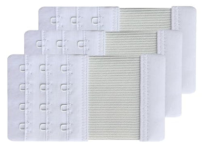 Women Pack of 3 Soft Comfortable 4 Hooks Bra Extender - color: White, 1/2 Inch Spacing